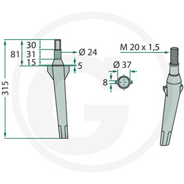 Cutit pentru grape rotativa 320mm 6.16 180RH5B=RH5B — imaginea 2