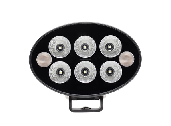 Lumina de lucru + lumina de avertizare LED portocaliu, 36W, 3500lm, oval, 12/24V, 155x105x58mm, Flood, 6+2LED-uri, Serie neagra LA10621